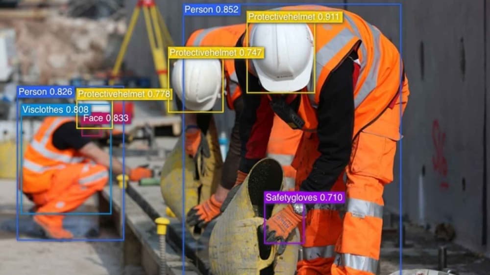 time lapse device benefits: camera detection of helmets, personal protective equipment and working people