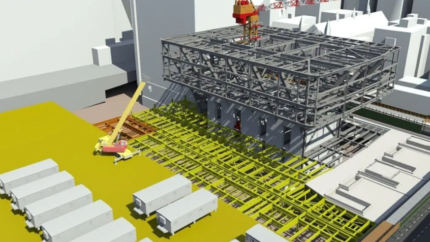 Immagine che raffigura l'animazione 3D di una parte di un cantiere
