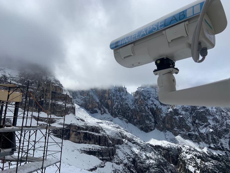 Timelapse Lab in a construction site in the mountains with snow